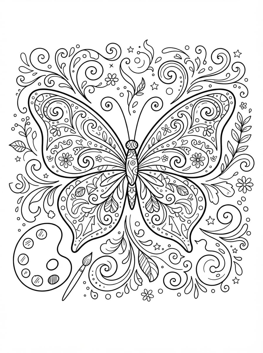 Coloriage Papillon Féerique et sa Palette d'Artiste