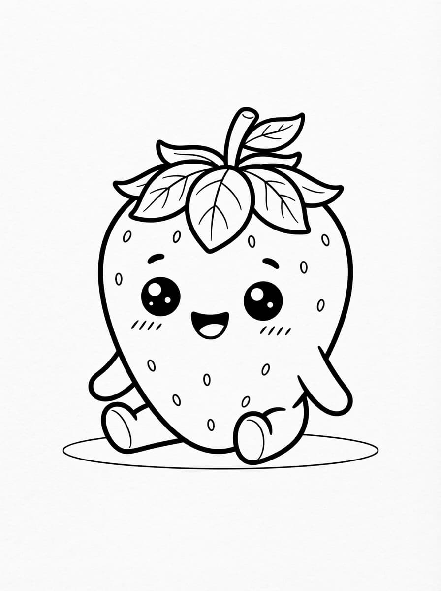 Coloriage Petite Fraise Kawaii aux Grands Yeux