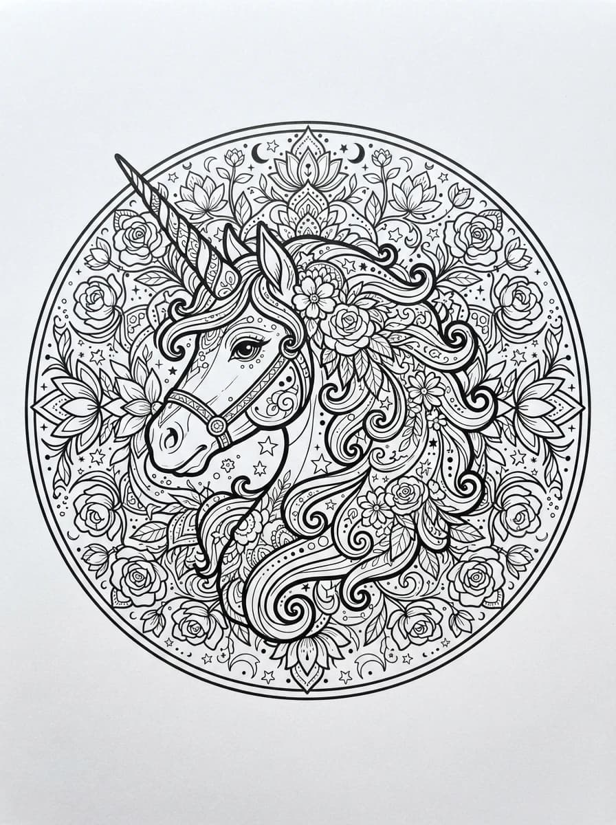 Coloriage Mandala licorne