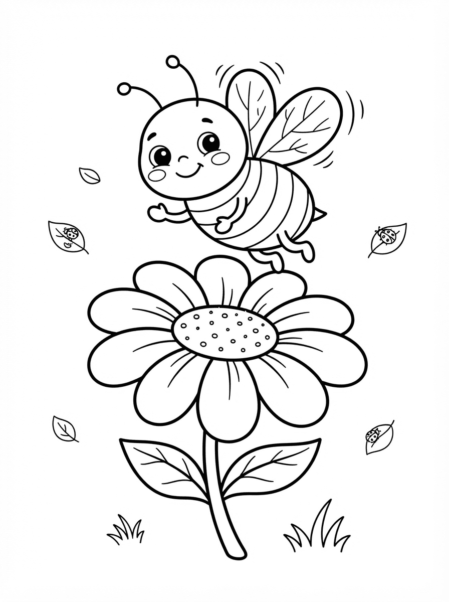 Coloriage Petite Abeille Souriante en Plein Vol