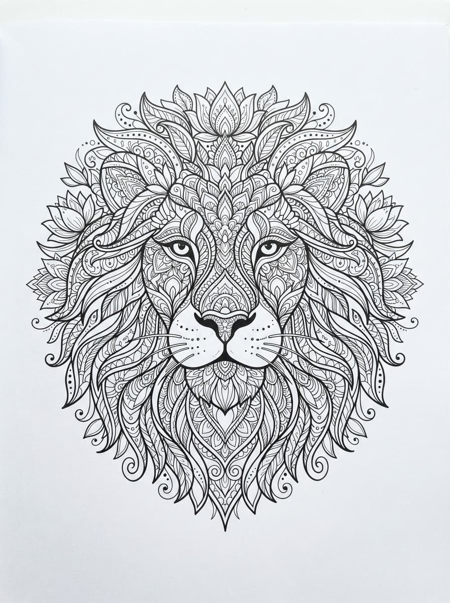 Coloriage Mandala Lion Majestueux et Motifs Floraux