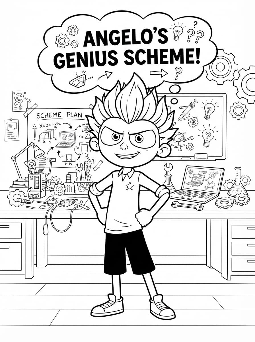 Coloriage Angelo la débrouille prêt à l'action