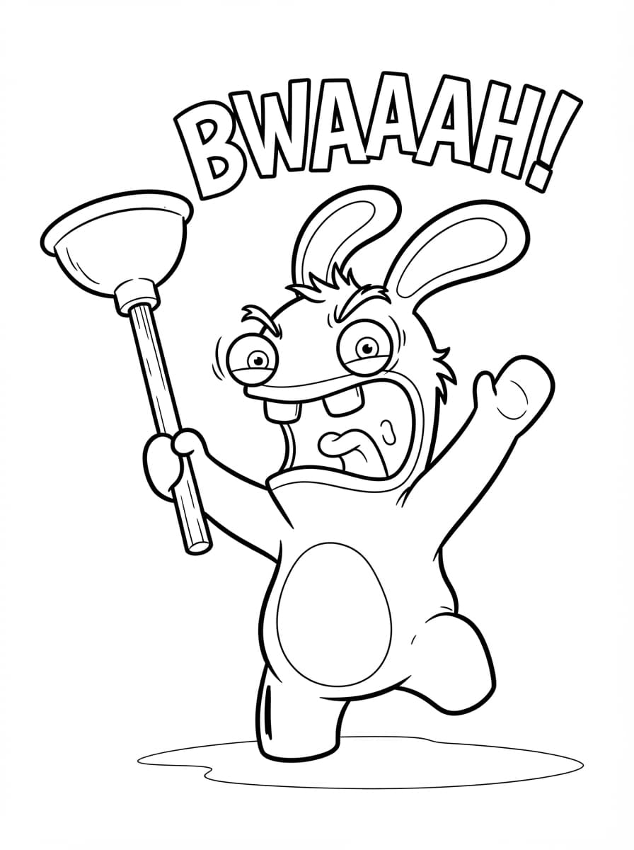 Coloriage Lapin Crétin en plein cri BWAAAH avec sa ventouse