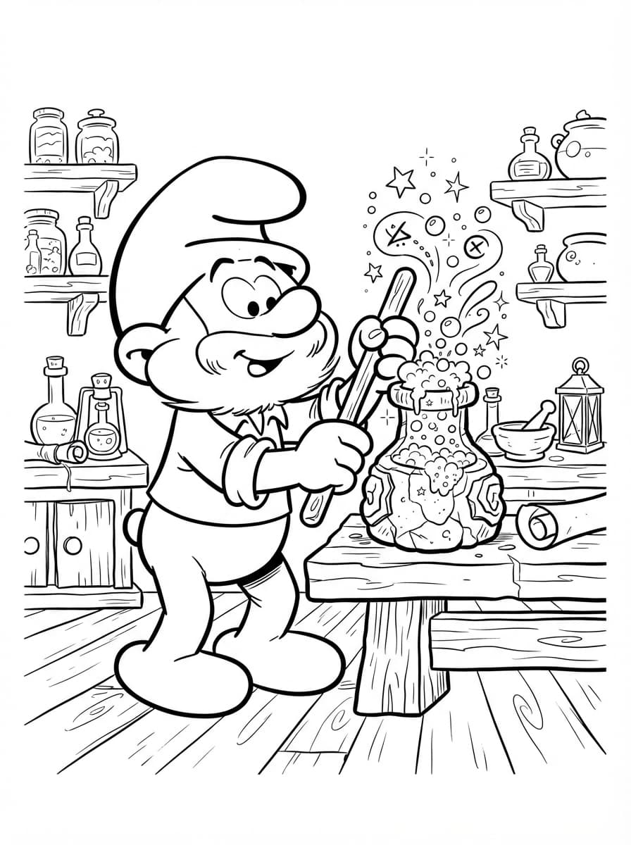 Coloriage Le Grand Schtroumpf et sa potion magique