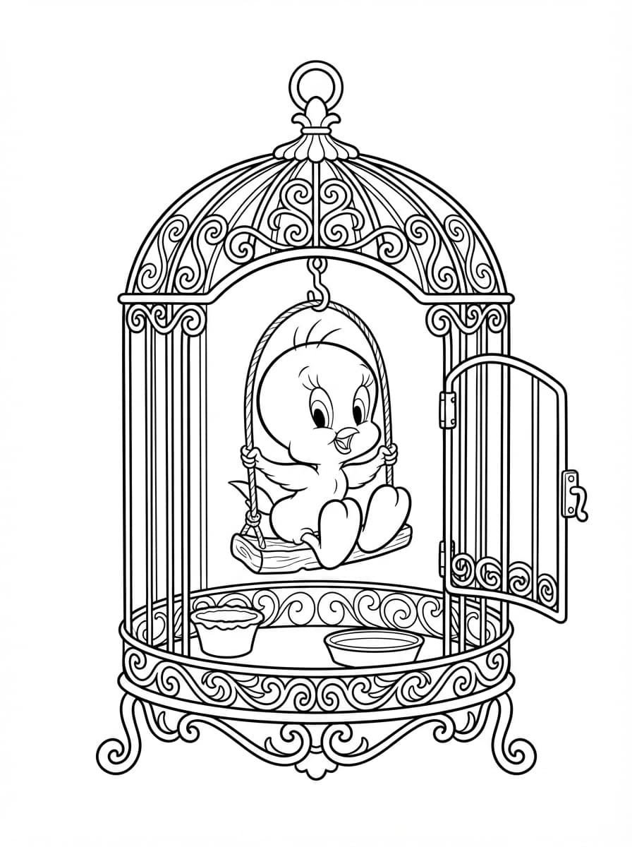 Coloriage Titi Tout Sourire sur son Perchoir