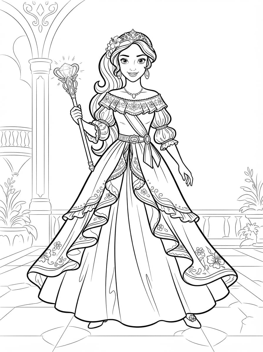 Coloriage Princesse Elena et son sceptre de lumière