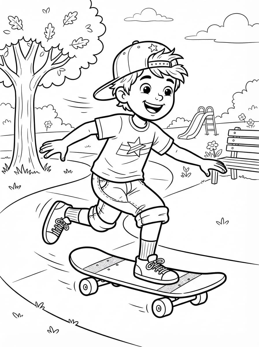 Coloriage Le Petit Skateur à la Casquette