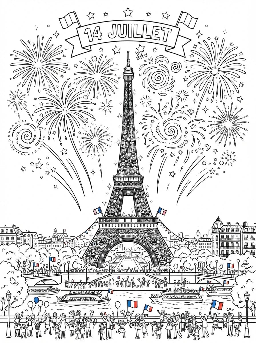 Coloriage Nuit Magique du 14 Juillet à Paris