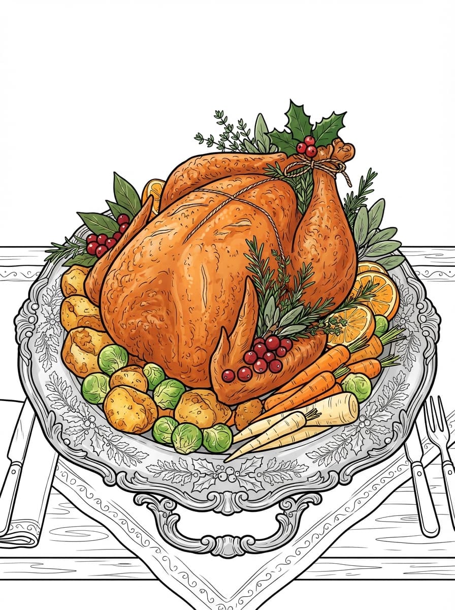 Coloriage Le Festin de la Dinde de Noël