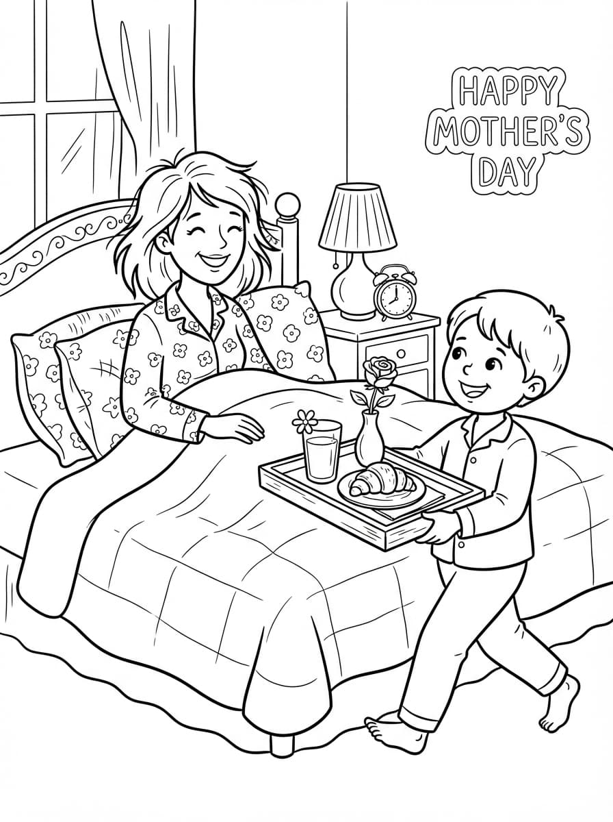 Coloriage Le Petit-Déjeuner Surprise pour Maman