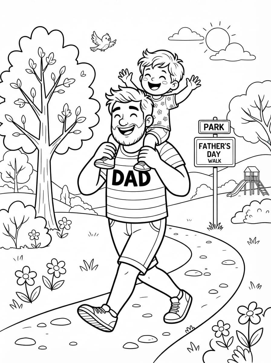 Coloriage Balade sur les Épaules de Papa
