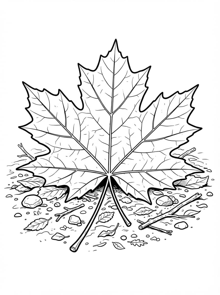 Coloriage Feuille d'Érable Dorée au Sol
