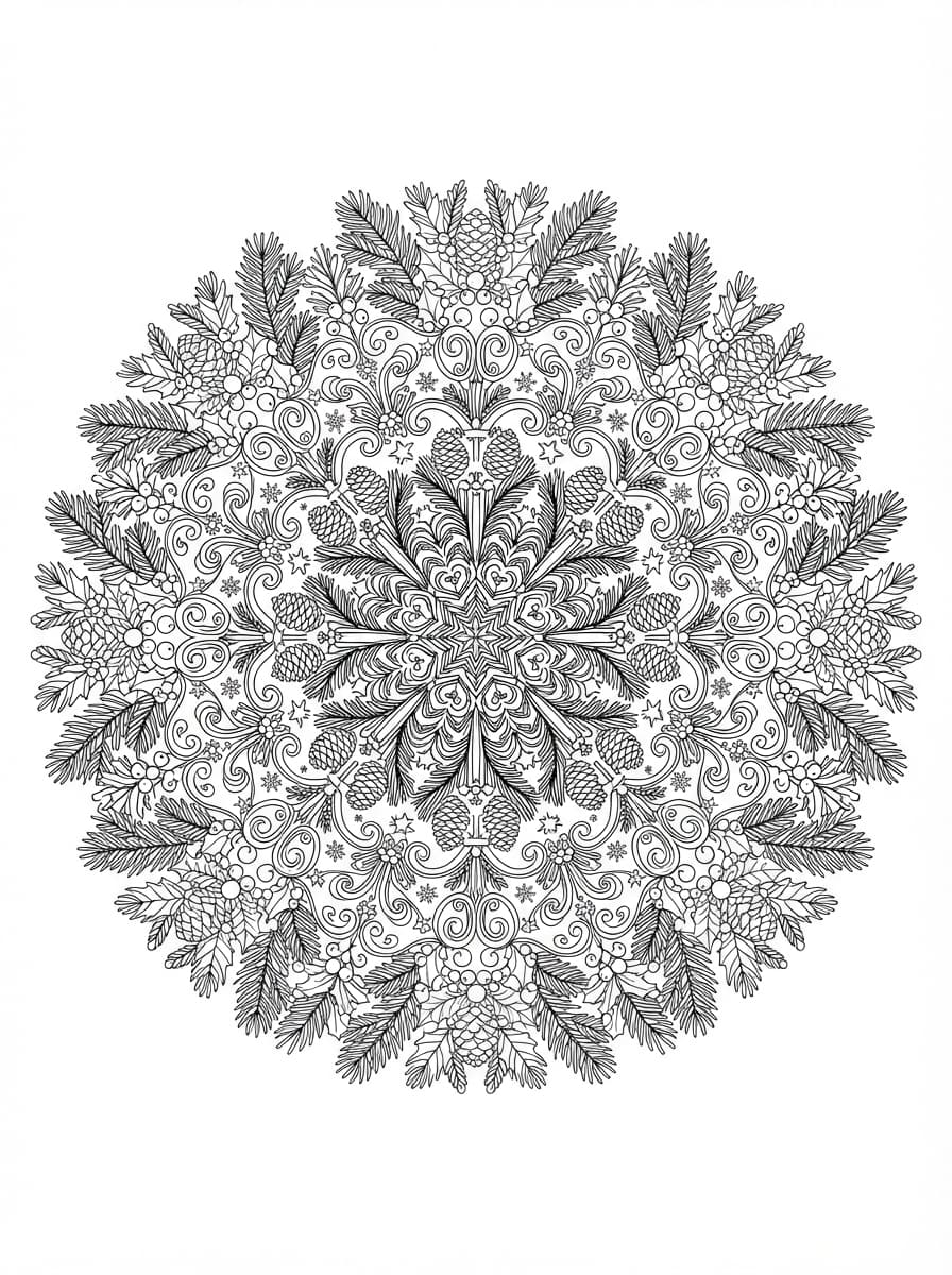 Coloriage Mandala Couronne Végétale de Noël