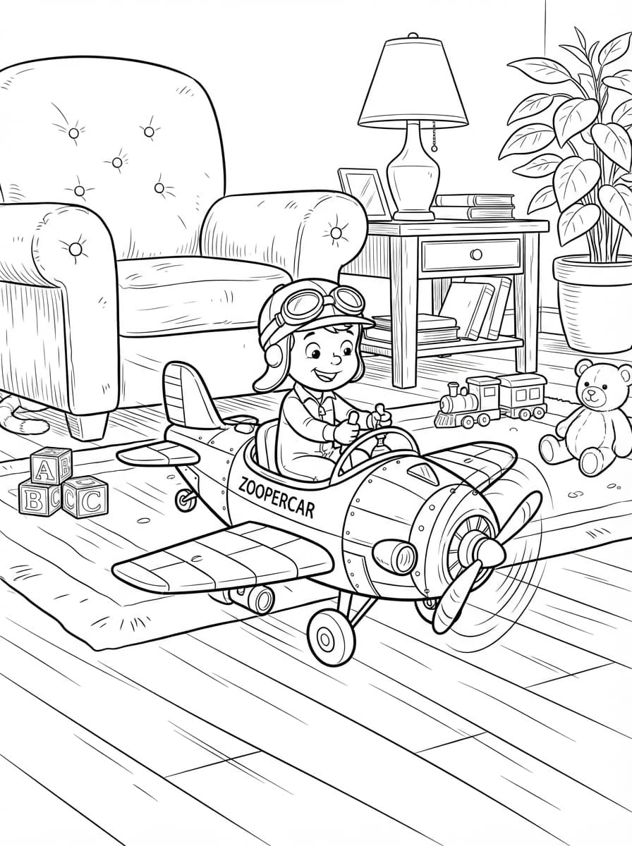 Coloriage George pilote la Zoopercar dans le salon