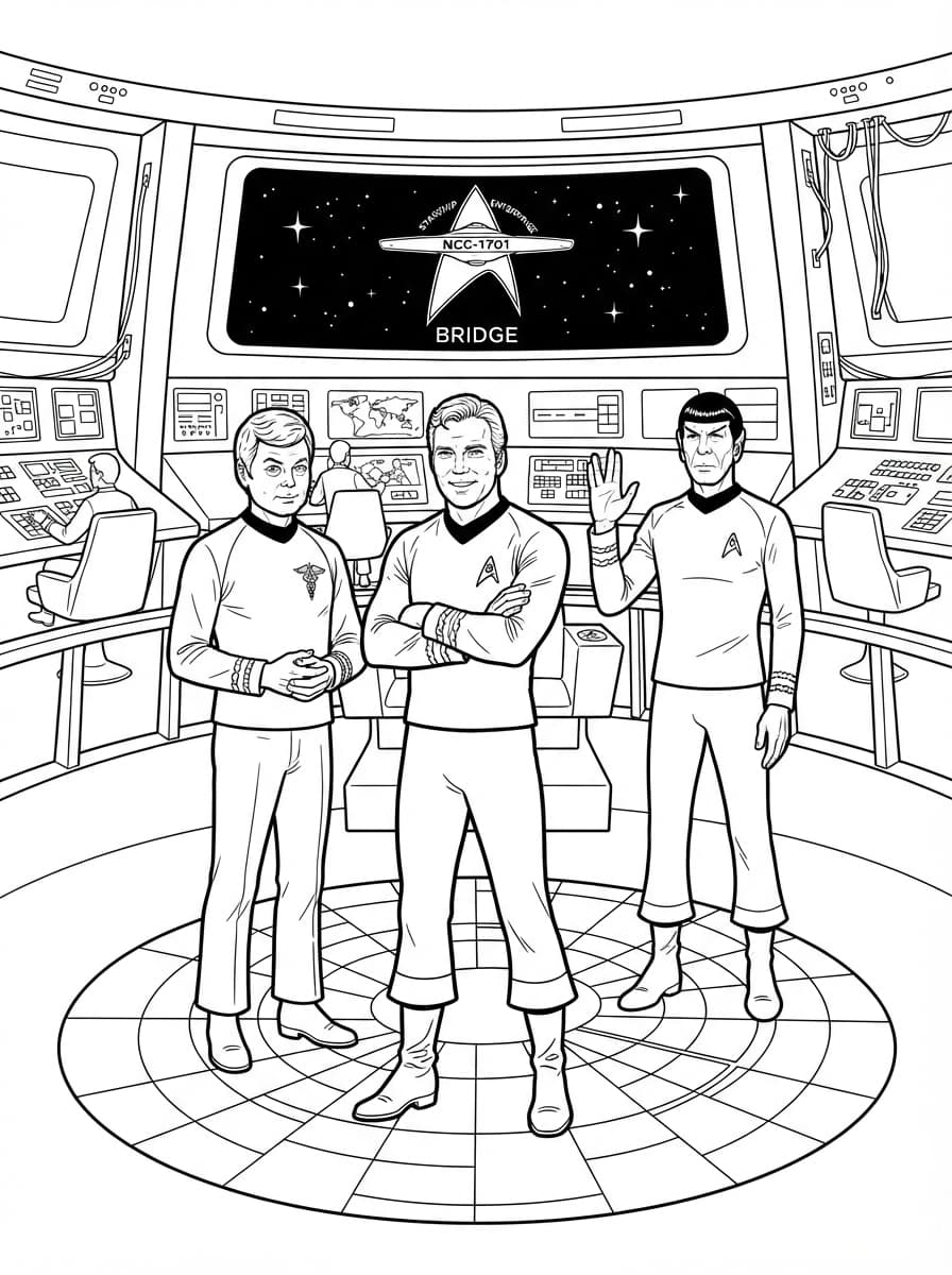 Coloriage L'Équipage de l'Enterprise en Mission