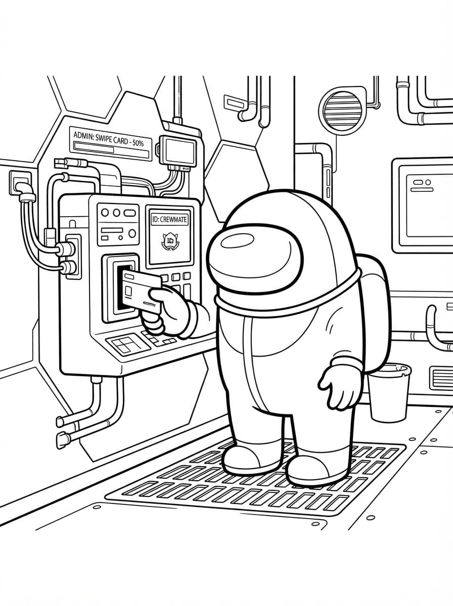 Coloriage Astronaute Among Us et la Carte d'Accès