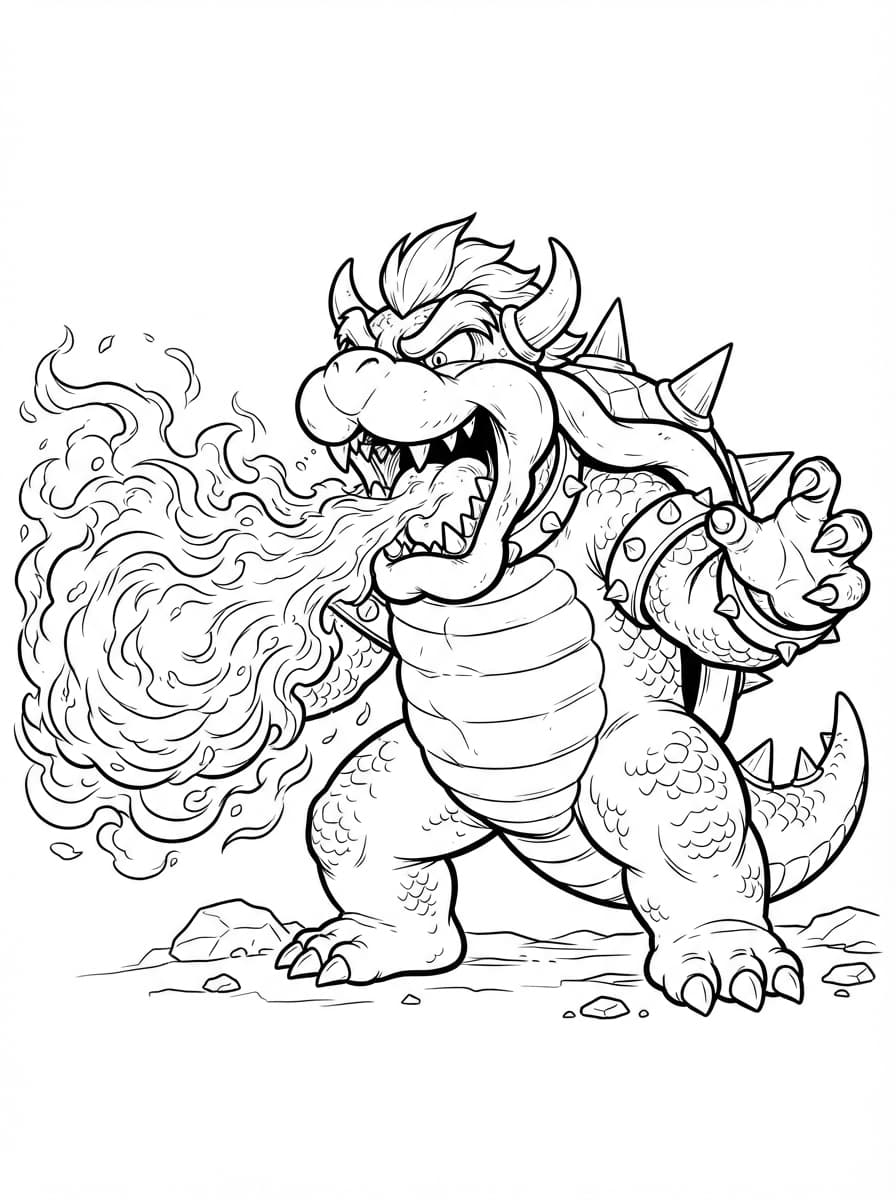 Coloriage Bowser et son Souffle Enflammé