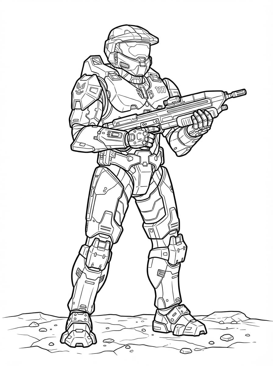 Coloriage Master Chief en Armure Spartan