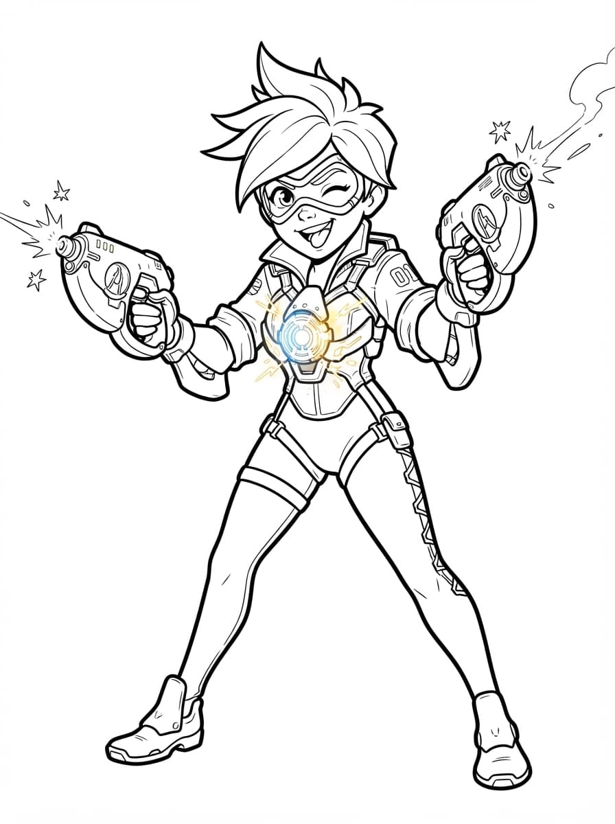 Coloriage Tracer pleine d'énergie avec ses pistolets