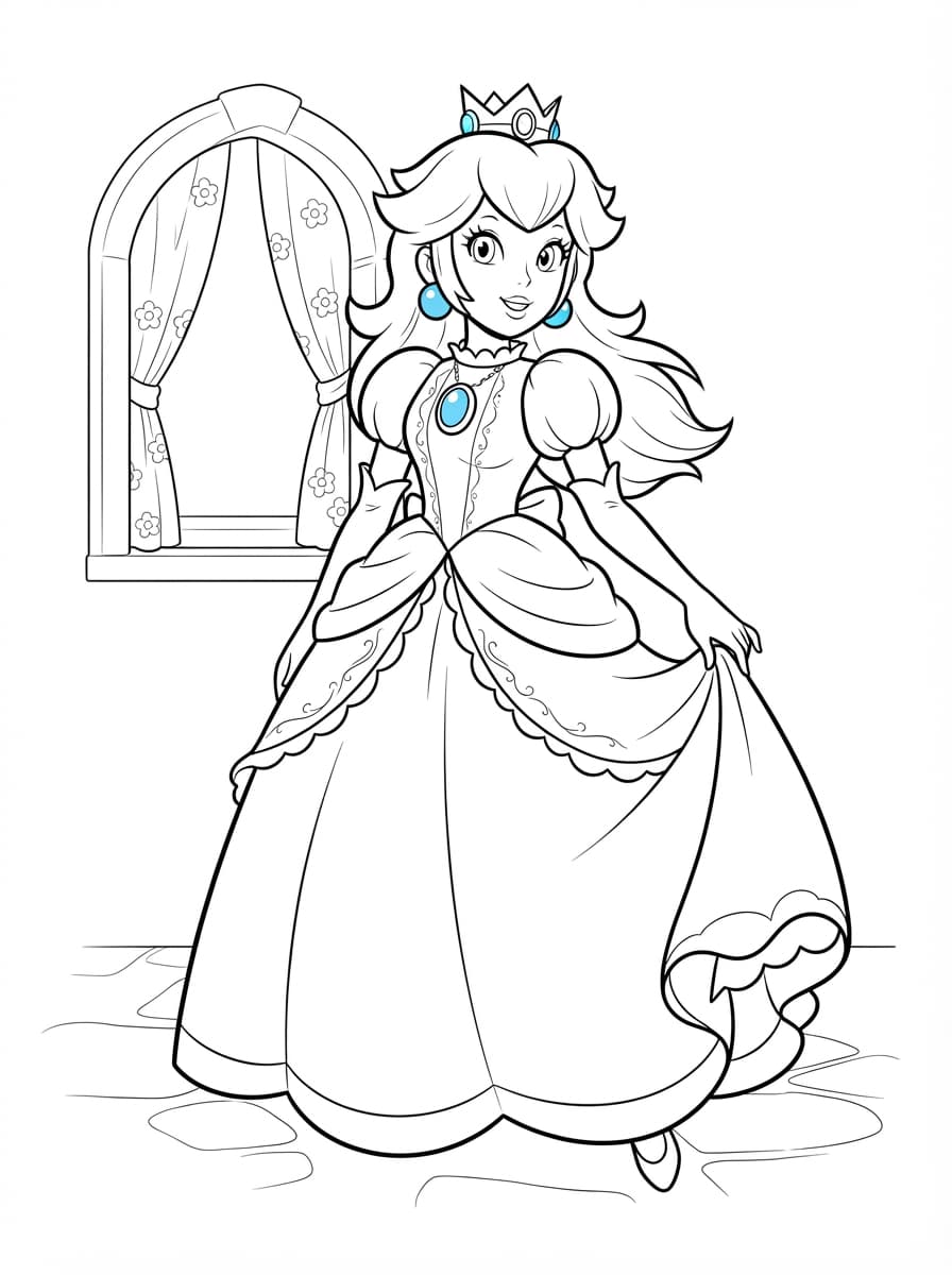 Coloriage Princesse Peach et sa robe royale