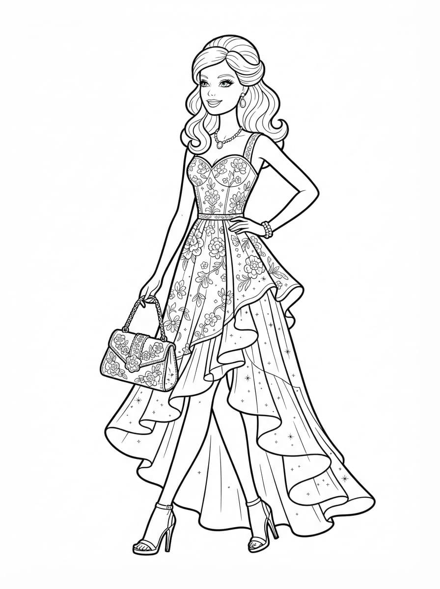 Coloriage Barbie Chic et son Sac à Main