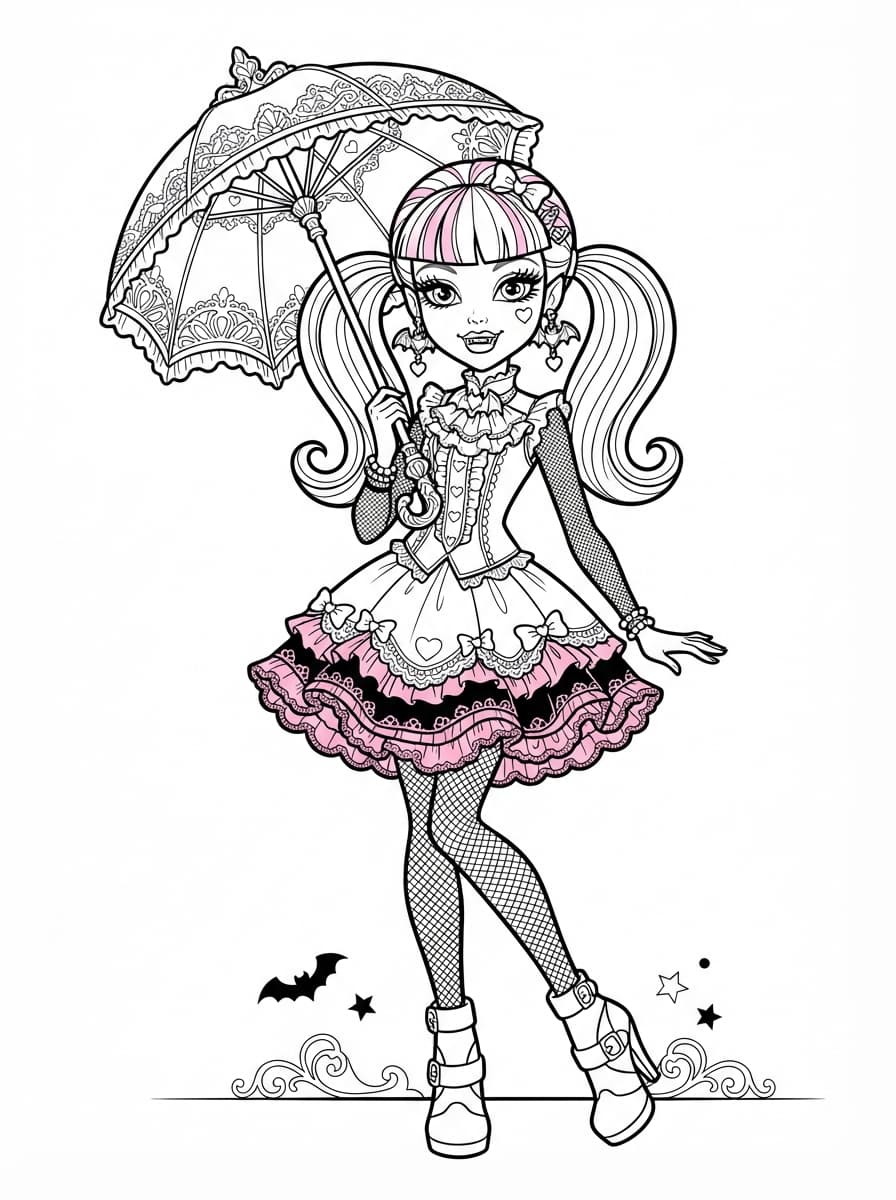 Coloriage Draculaura et son ombrelle en dentelle