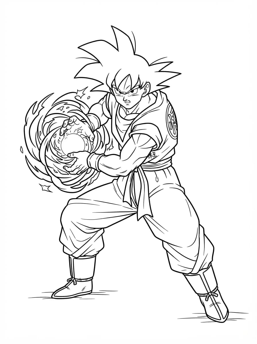 Coloriage L'attaque légendaire de Goku en plein combat