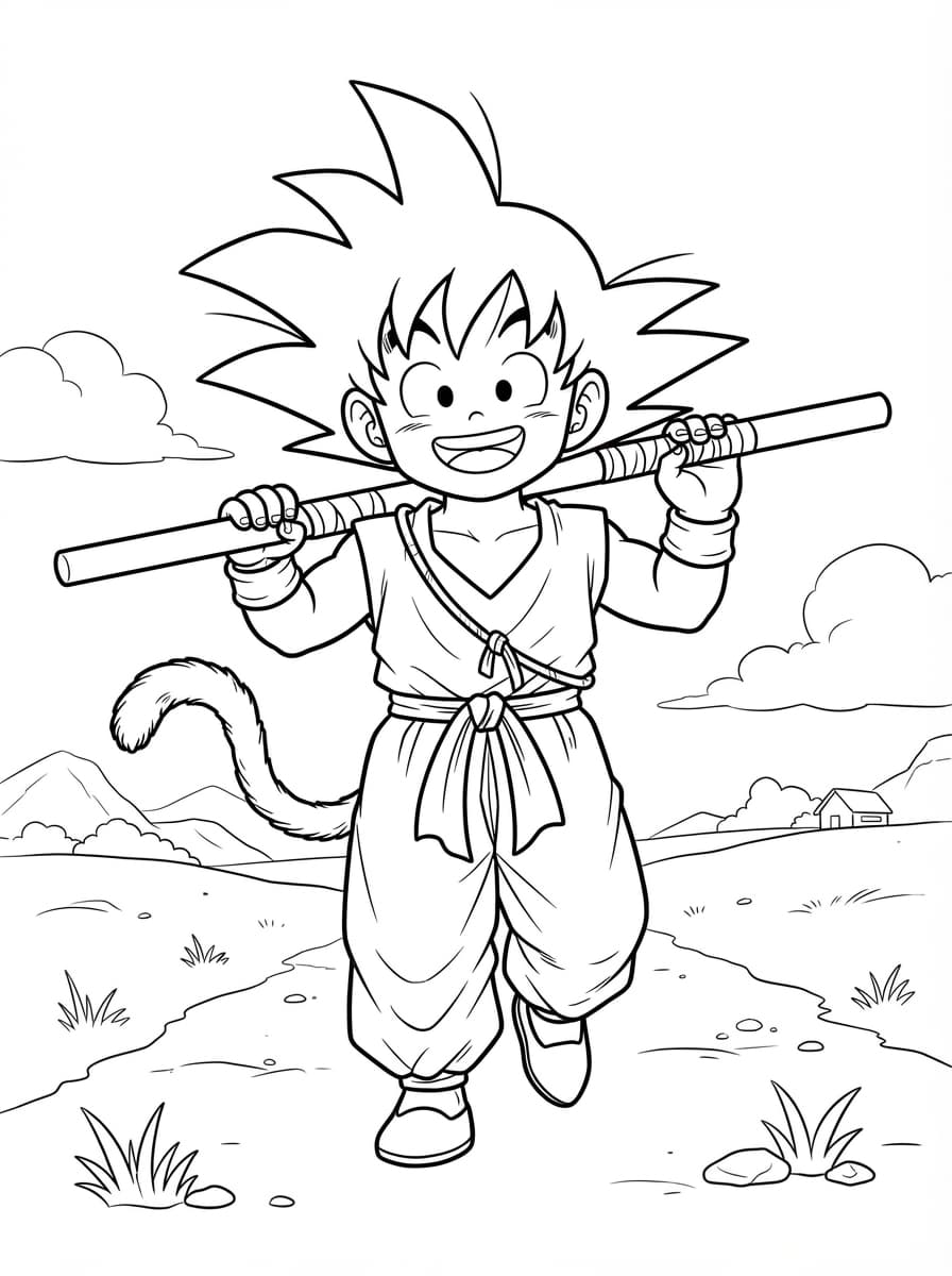 Coloriage Sangoku Enfant et son Bâton Magique
