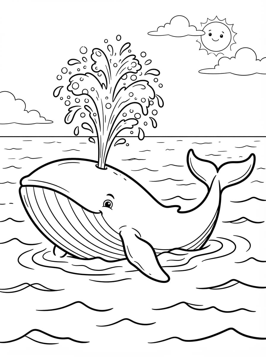 Coloriage La Joyeuse Baleine et son Geyser Magique