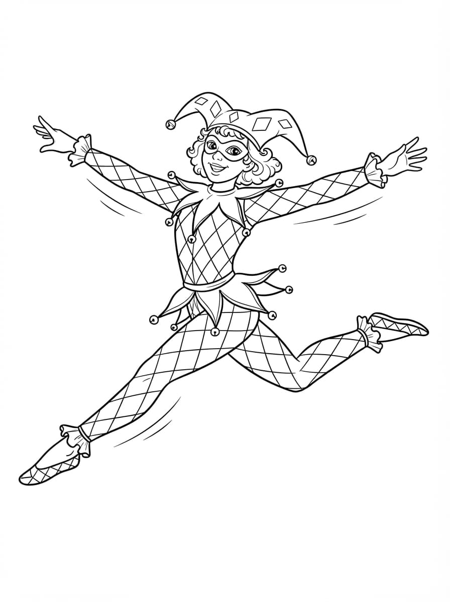 Coloriage Le grand saut élégant d'Arlequin