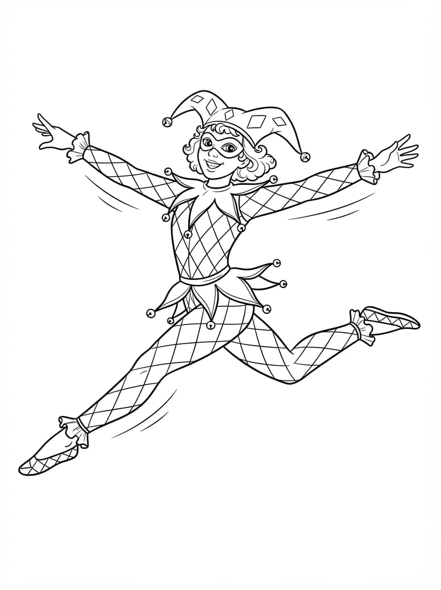 Coloriage Le grand saut élégant d'Arlequin