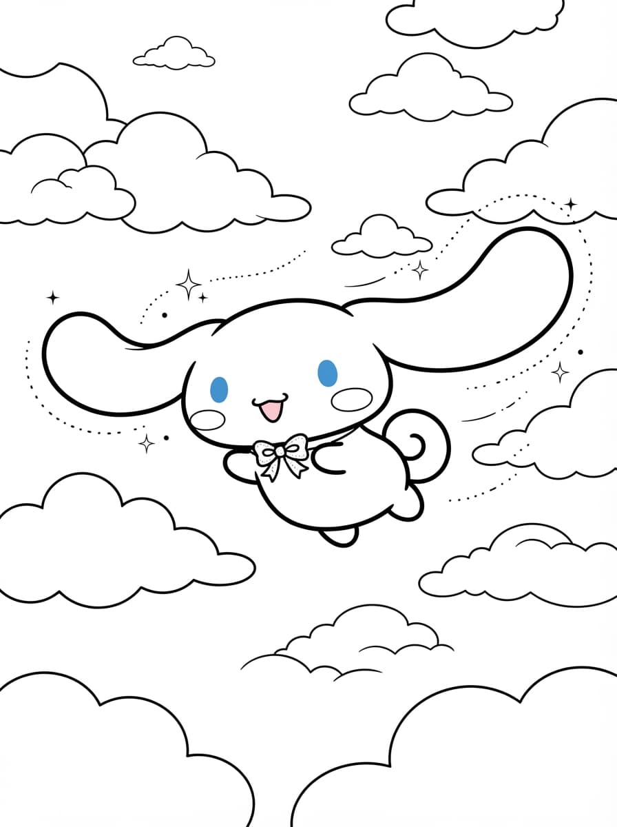 Coloriage Cinnamoroll vole parmi les nuages doux