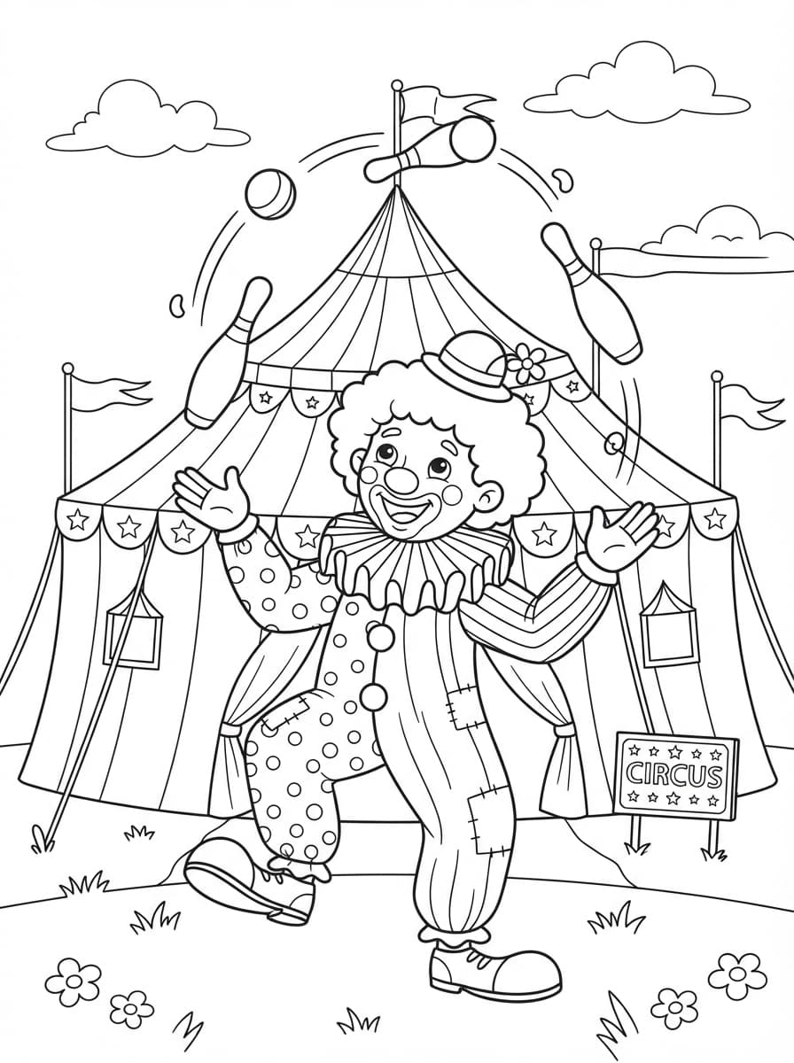 Coloriage Le Clown Jongleur sous le Chapiteau