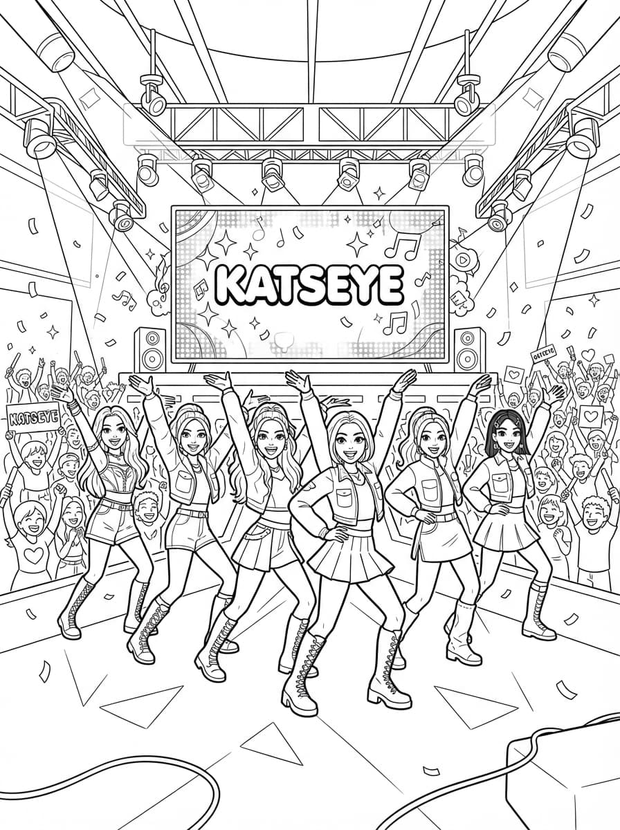 Coloriage Katseye en concert sur scène