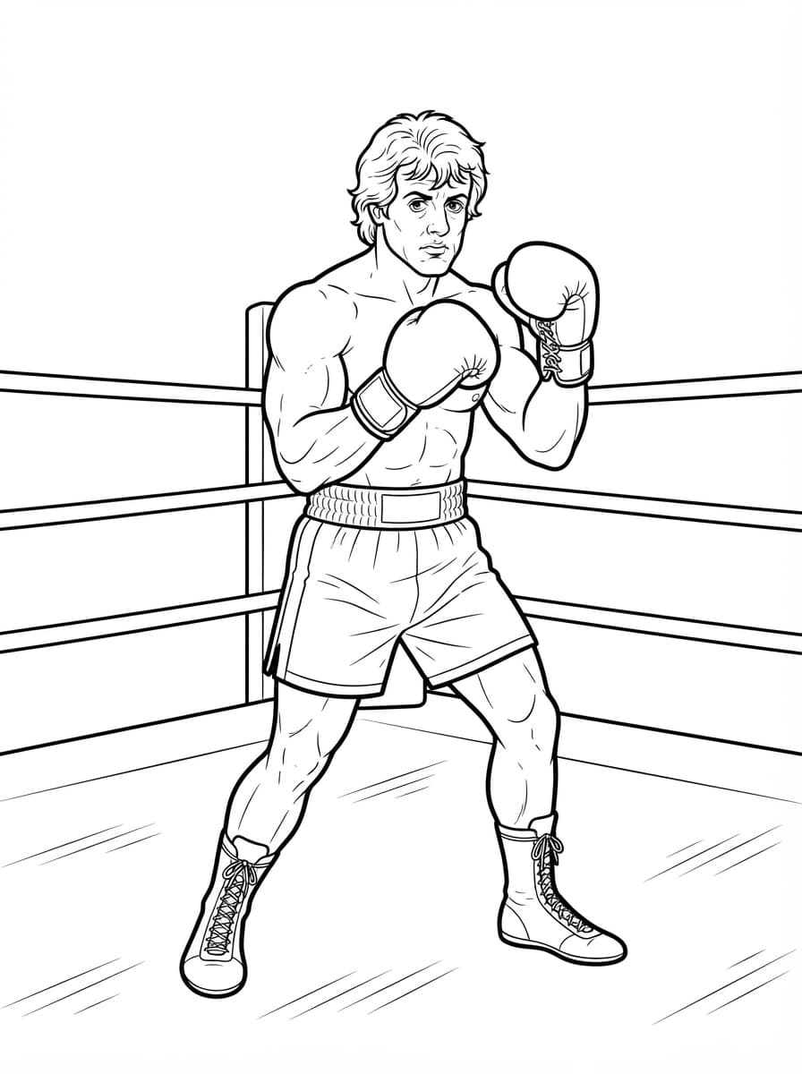 Coloriage Sylvester Stallone en Rocky sur le Ring