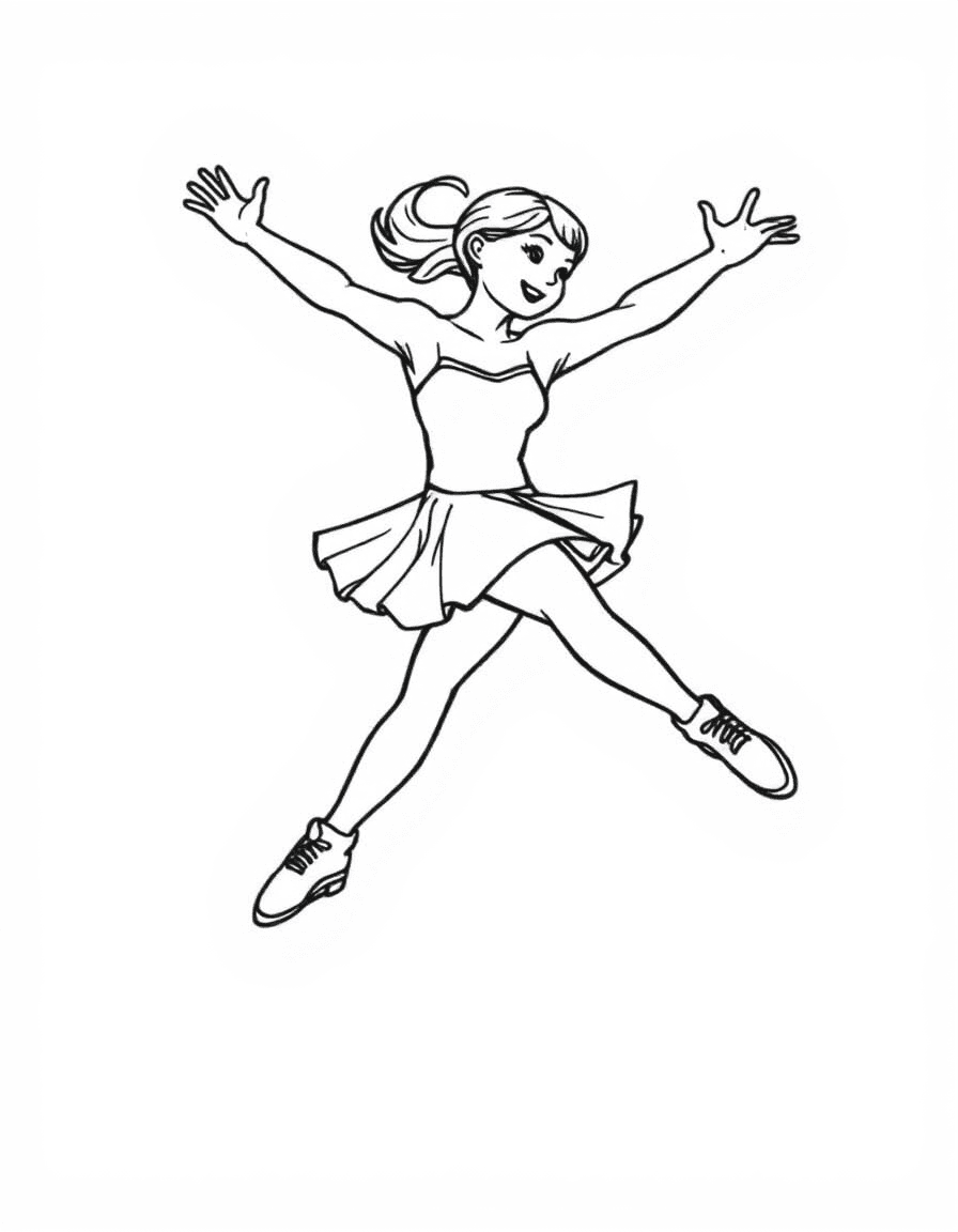 Coloriage Patinage - Patineur s'élevant dans les airs en réalisant une rotation d'Axel avec les bras serrés contre le corps, dessin clair.