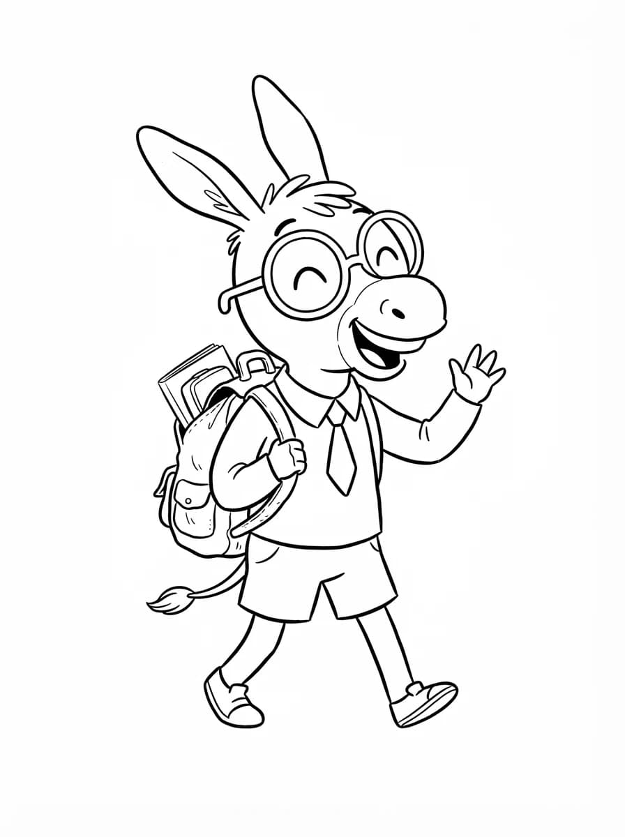Coloriage Ariol le petit âne bleu et son sac d'école
