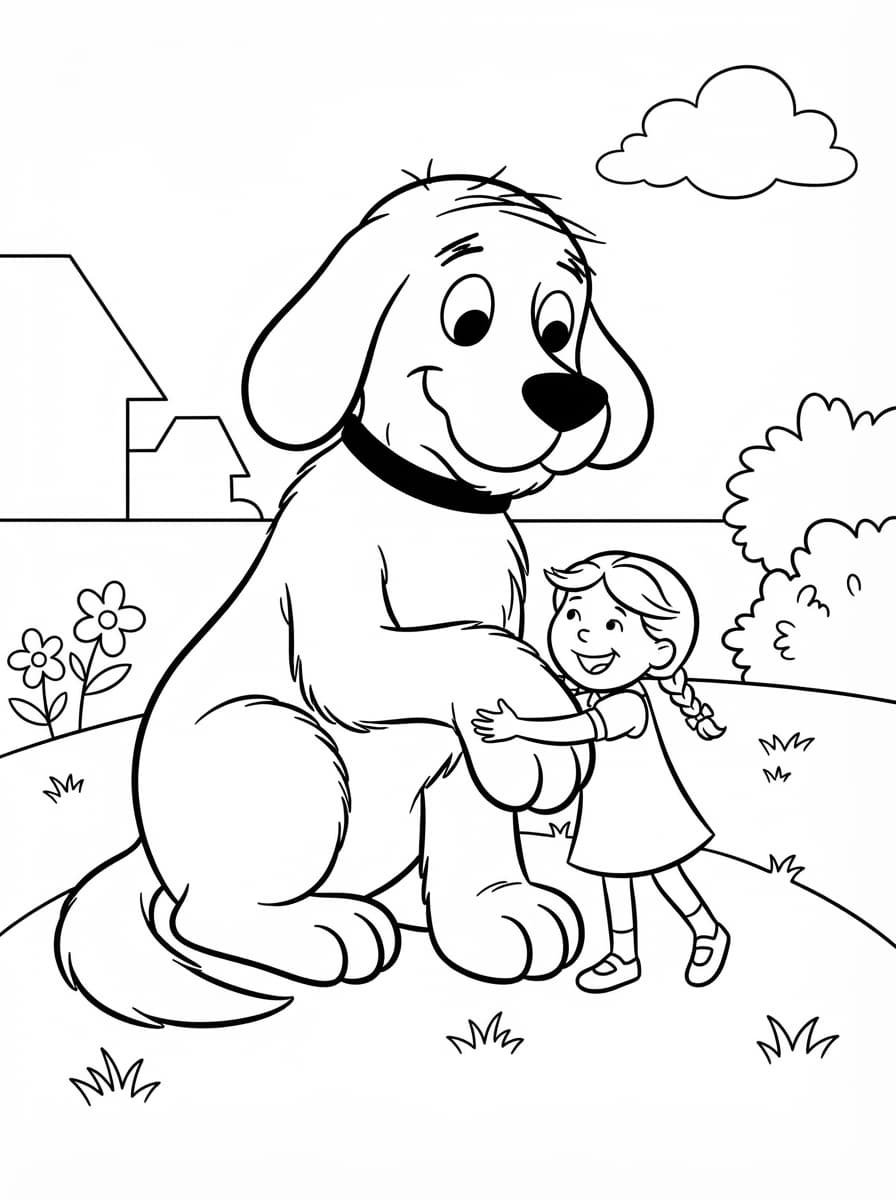 Coloriage Le Doux Câlin de Clifford et Emily Elizabeth