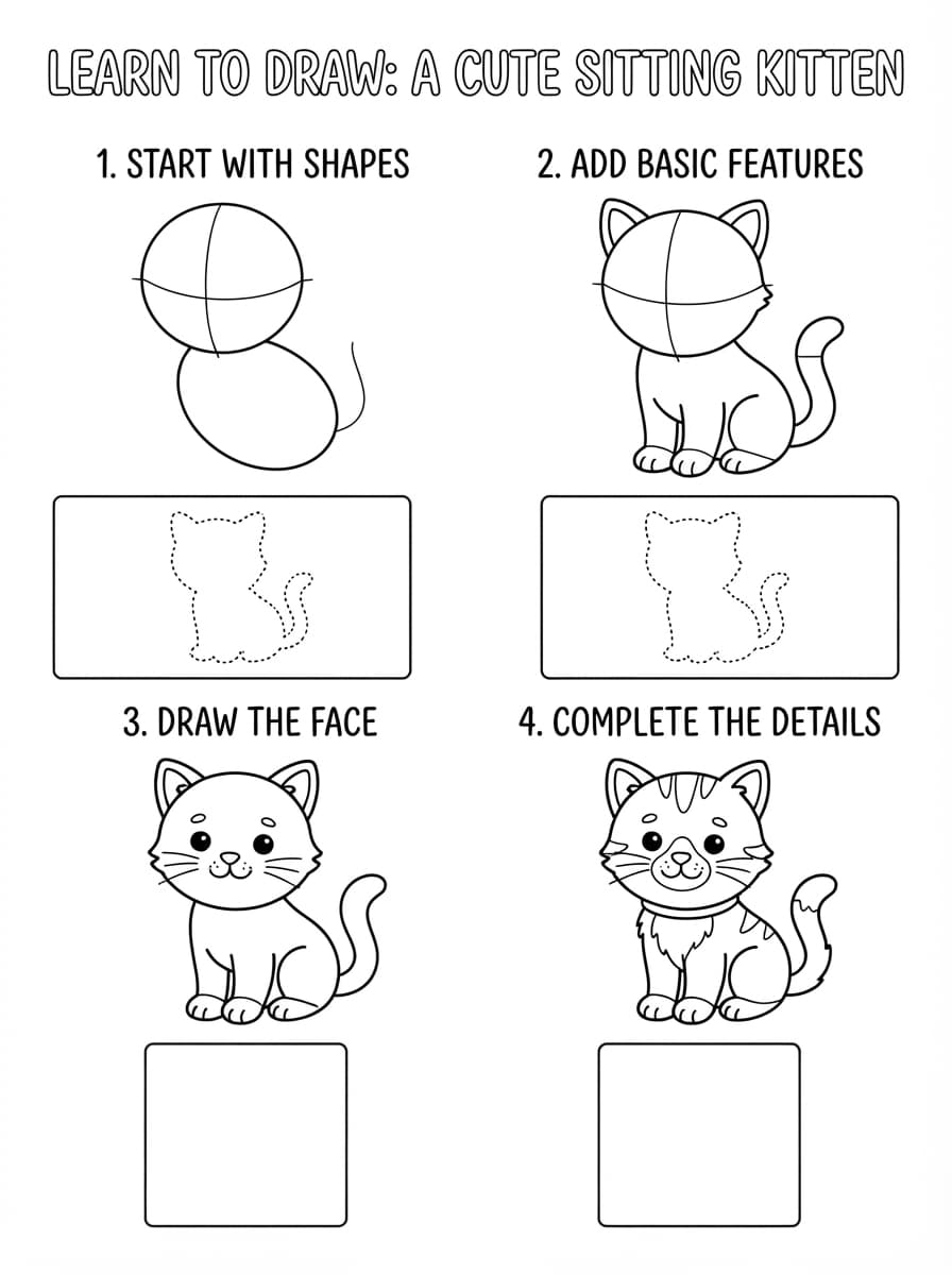 Tutoriel Facile : Apprendre à Dessiner un Mignon Chaton Pas à Pas
