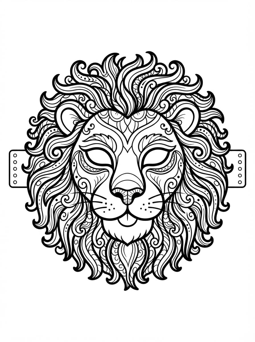 Coloriage Masque de Lion Majestueux pour le Carnaval