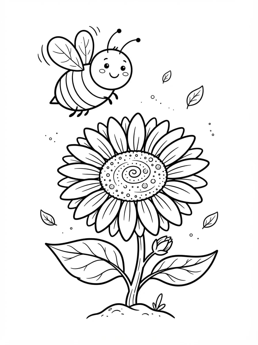 Coloriage Jolie Abeille Joyeuse sur Grande Fleur