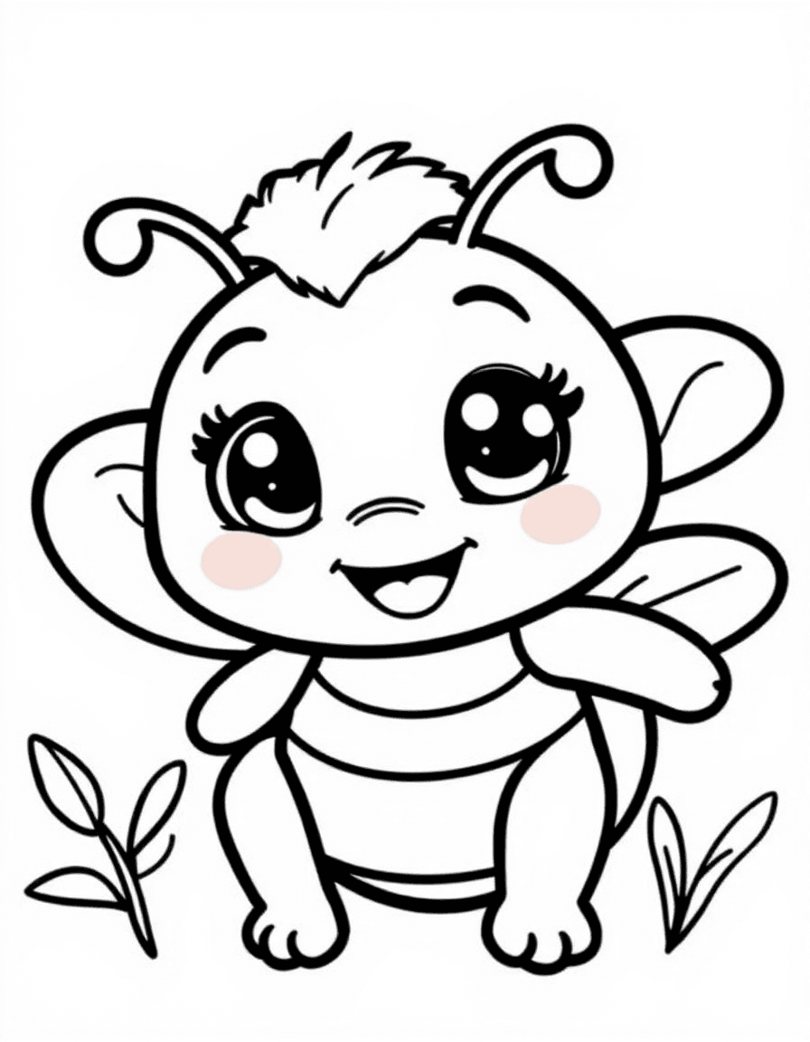Coloriage Abeille - Petite abeille souriante avec de grands yeux expressifs