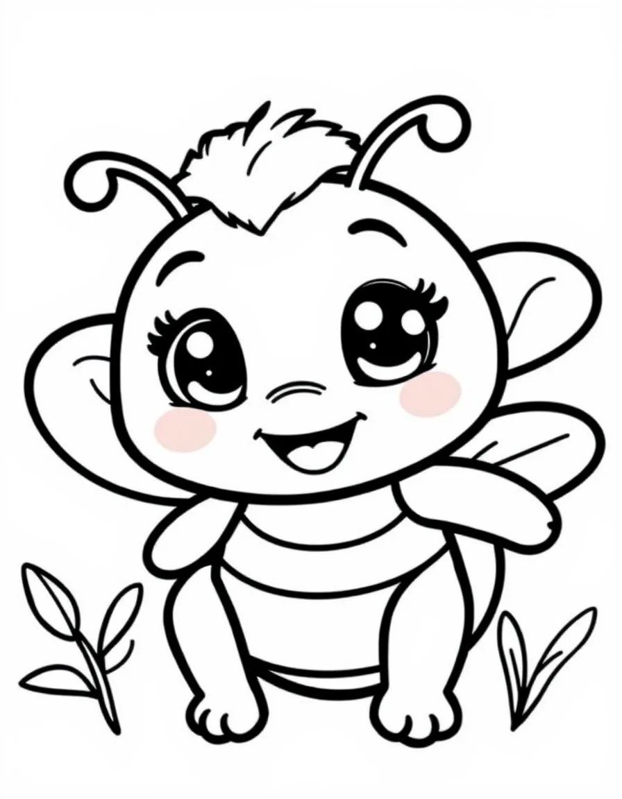 Coloriage Abeille - Petite abeille souriante avec de grands yeux expressifs