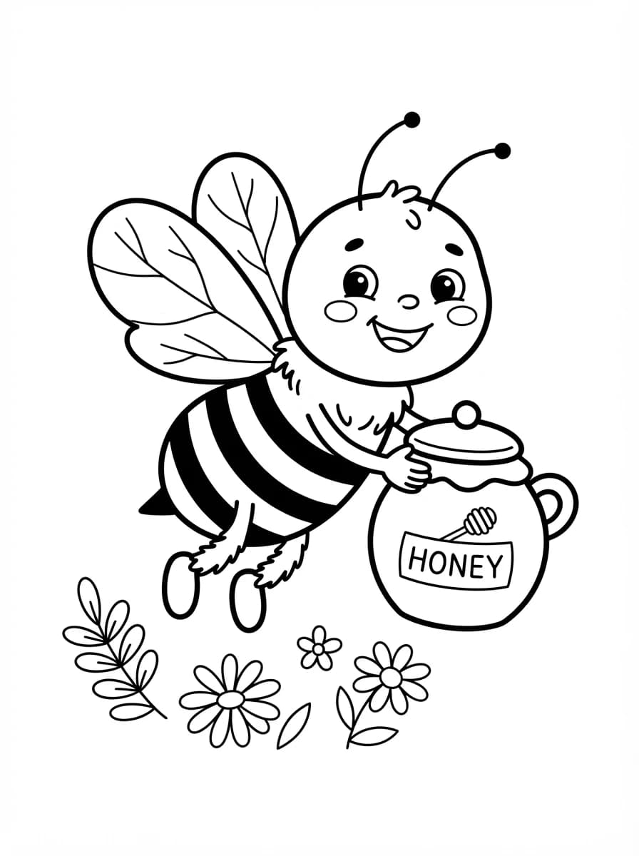Coloriage Abeille Rigolote et son Pot de Miel