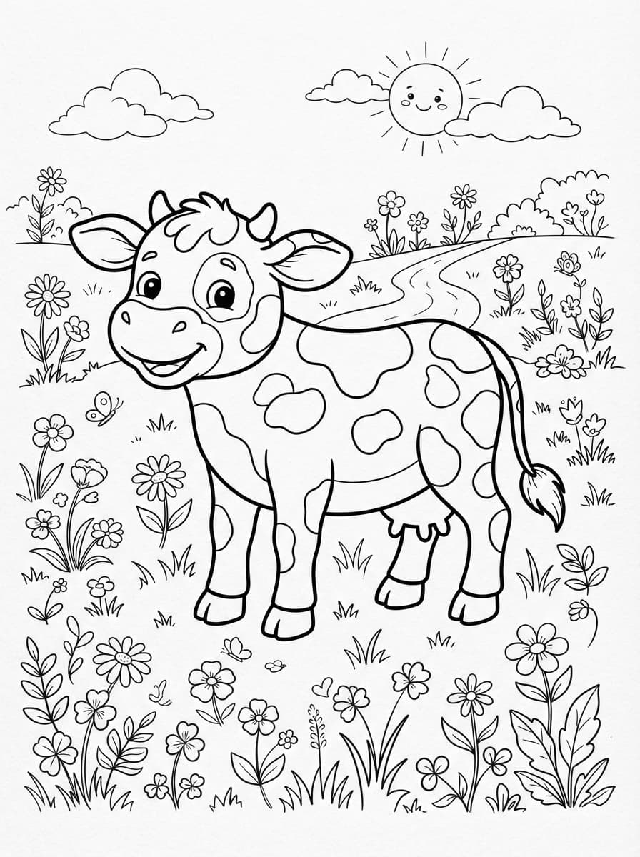 Coloriage La Jolie Vache et la Grange Joyeuse