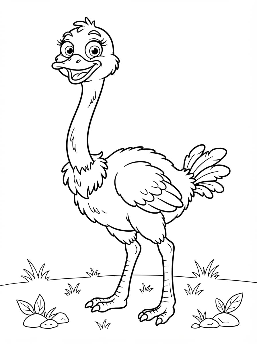 Coloriage L'Autruche Curieuse au Long Cou