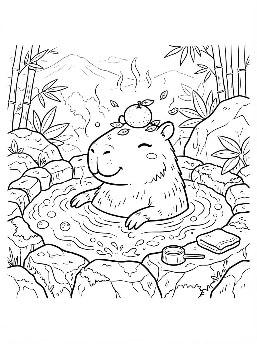 Coloriage Le Capybara Zen au Bain Chaud