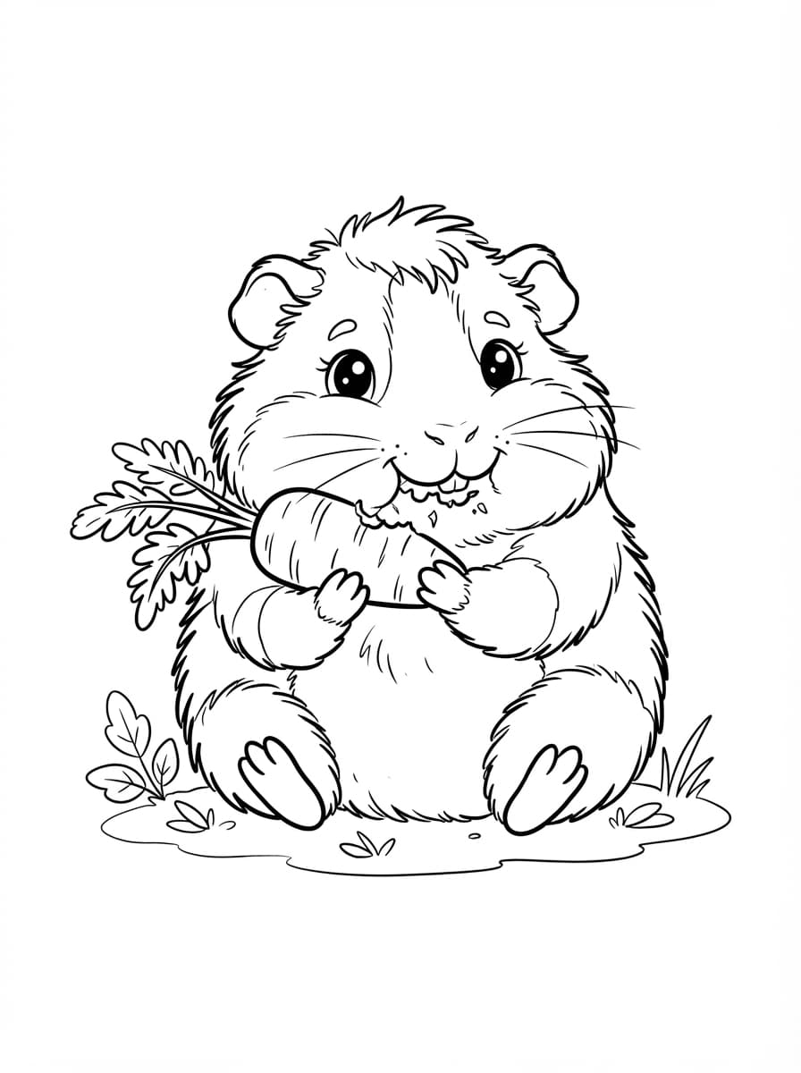 Coloriage Petit Cochon d'Inde Gourmand et sa Carotte