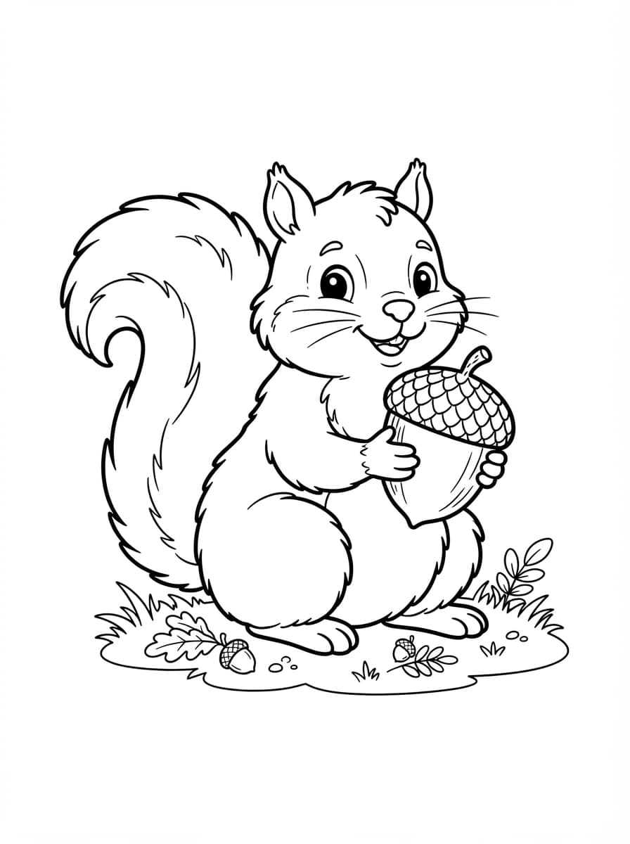 Coloriage Écureuil Gourmand et son Gland Géant