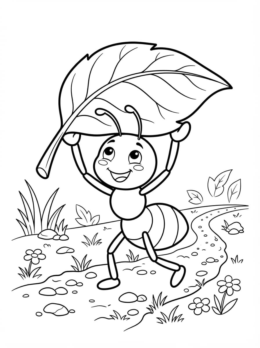 Coloriage La Petite Fourmi Porteuse de Feuille